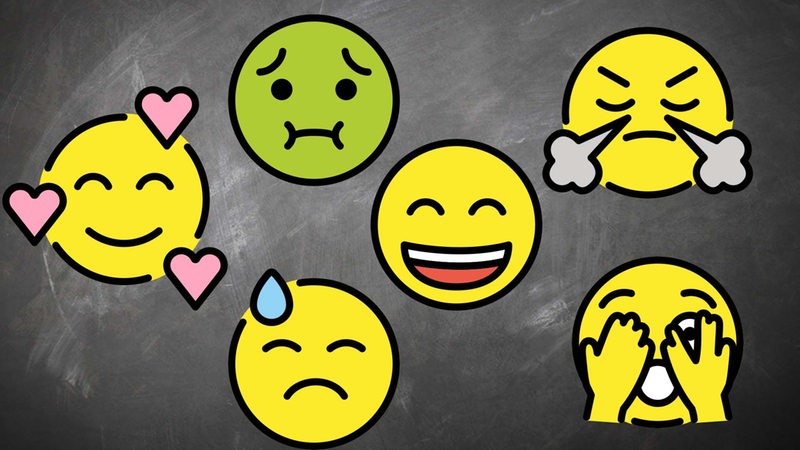 Sechs verschiedene Emojis