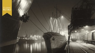 Der Hafenbereich Überseehafen, historisches Foto.