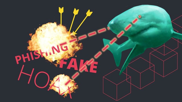 Illustration zum Thema "Lügen im Netz" mit einem Hai, der Laserstrahlen aus seinen Augen schießt.