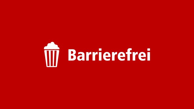 Eine rote Popkorn-Tüte in rotweiß -daneben der Schriftzug: "Barriefrei"