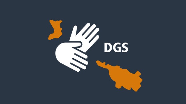 Das Symbold der DGS mit den zwei Händen neben den Umrissen von Bremen und Bremerhaven