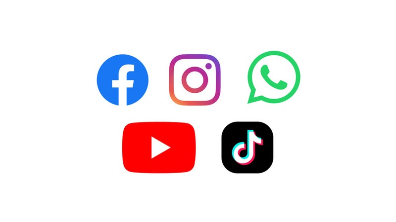 Logo-Icons-Übersicht für Facebook, Instagram, Youtube und TikTok