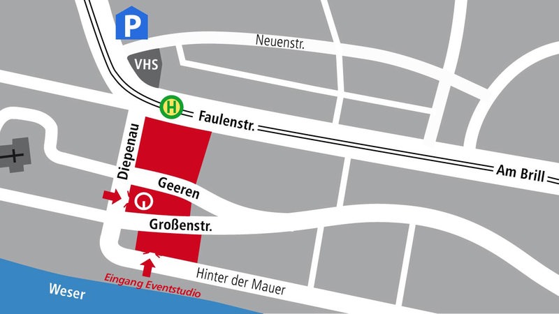 Kartenausschnitt zeigt Standort Funkhaus Radio Bremen